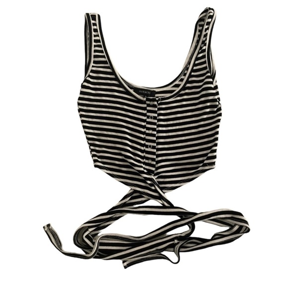 OLIVACEOUS | Black/White Striped Wrap It Up Crop Top | Size S - Picture 1 of 4